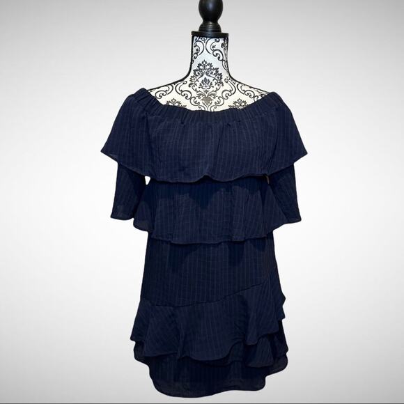 entro Dresses & Skirts - Entro Off the Shoulder Ruffle Dress in Navy size S